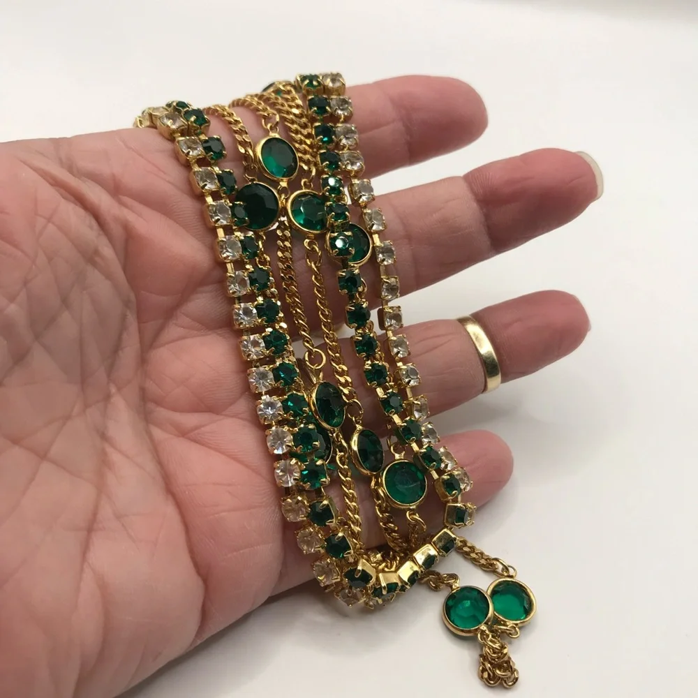 Vintage Monet Green & Clear Rhinestone Necklace +1 - Picture 7 of 7